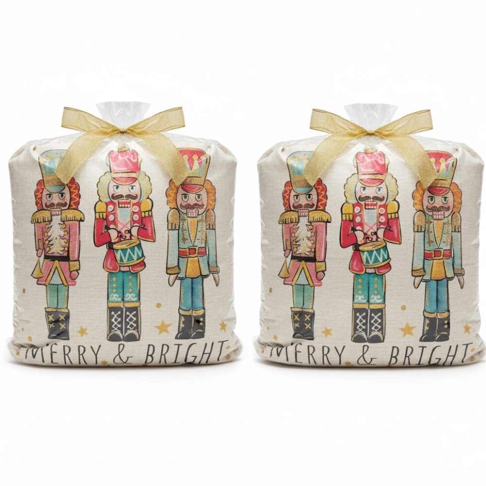 Set of (2) Festive Nutcracker Holiday Pillows in bag and ready to gift!